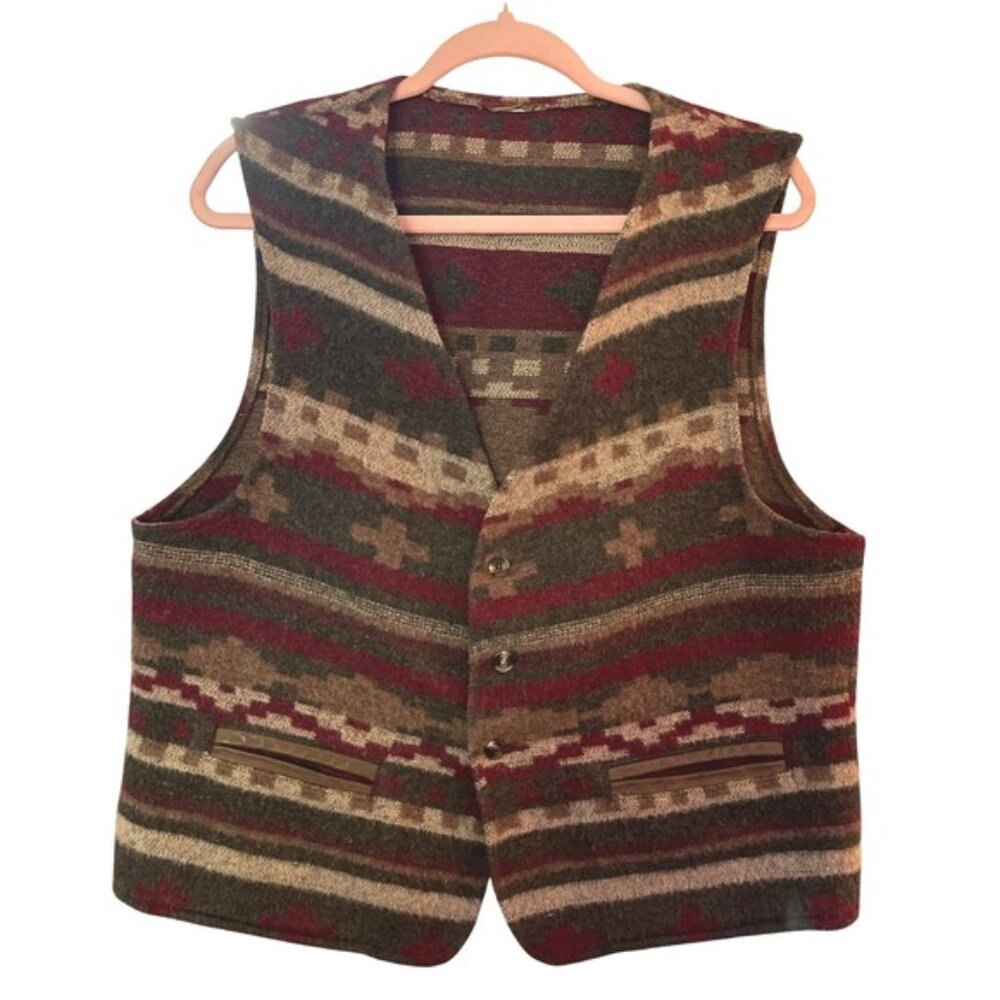 Vintage Wool Blend Southwestern Aztec Vest Cottagecore Boho Women's Large
